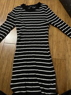 Black & White Striped Knit Dress - Women's